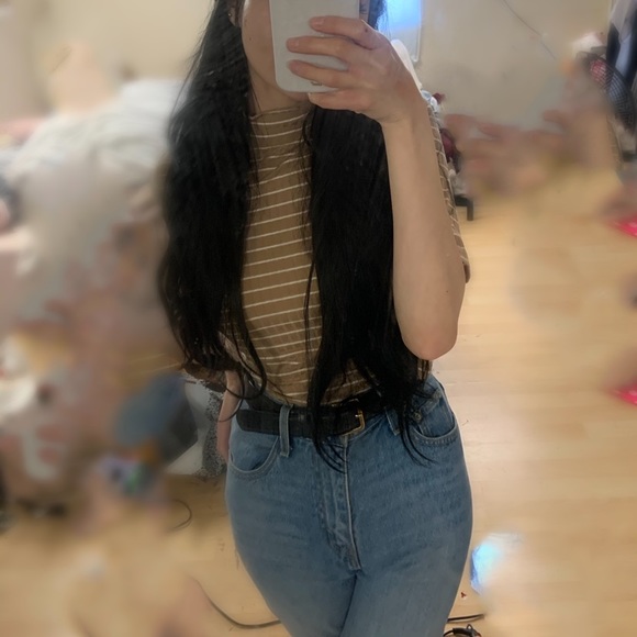 ASOS Striped Mock Neck Top in Tan - Picture 1 of 5